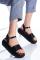 Women`s Black Thick Sole Leather Sandals