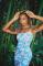 Frankies Bikinis Quinn Mesh Midi Dress in Tropic Love Size: S Colour: Blue