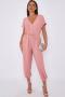 Pink V-Neck Belted Jumpsuit