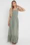 Khaki Shirred Maxi Dress With Frill