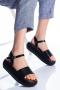 Women`s Black Thick Sole Leather Sandals