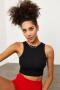 Women`s Tulle Detail Black Crop Blouse