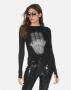 Lauren Moshi McKinley Hamsa Elements Long Sleeve Top Size: XL Colour: Black