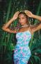 Frankies Bikinis Quinn Mesh Midi Dress in Tropic Love Size: S Colour: Blue
