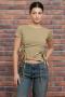 Daisy Street Lace Up Detail Baby Tee Colour: Sage Size: 14
