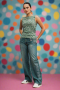 Daisy Street x Paul Frank Wide Leg Denim Jeans with Diamante Logo Colour: Blue Size: L