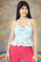 Unique Vintage Aqua & Rainbow Print Peplum Halter Top Size: M Colour: Blue